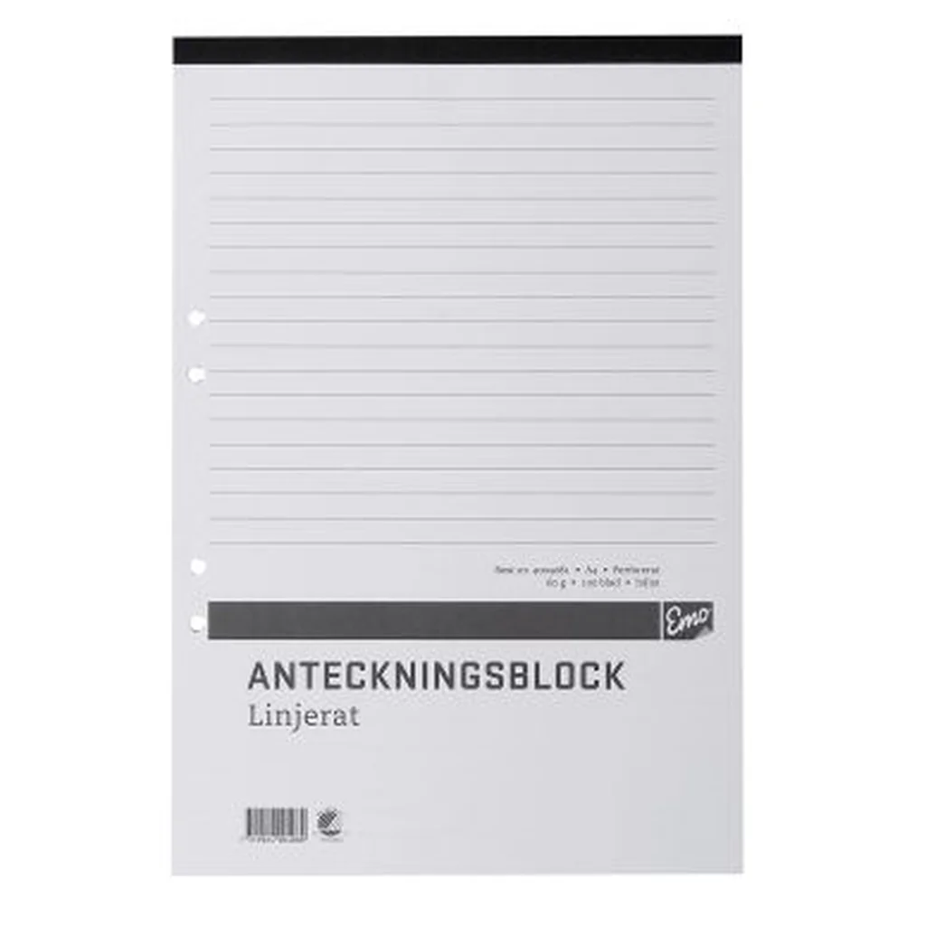 Anteckningsblock A4 linjerat, perforerat & hålat, 5 st