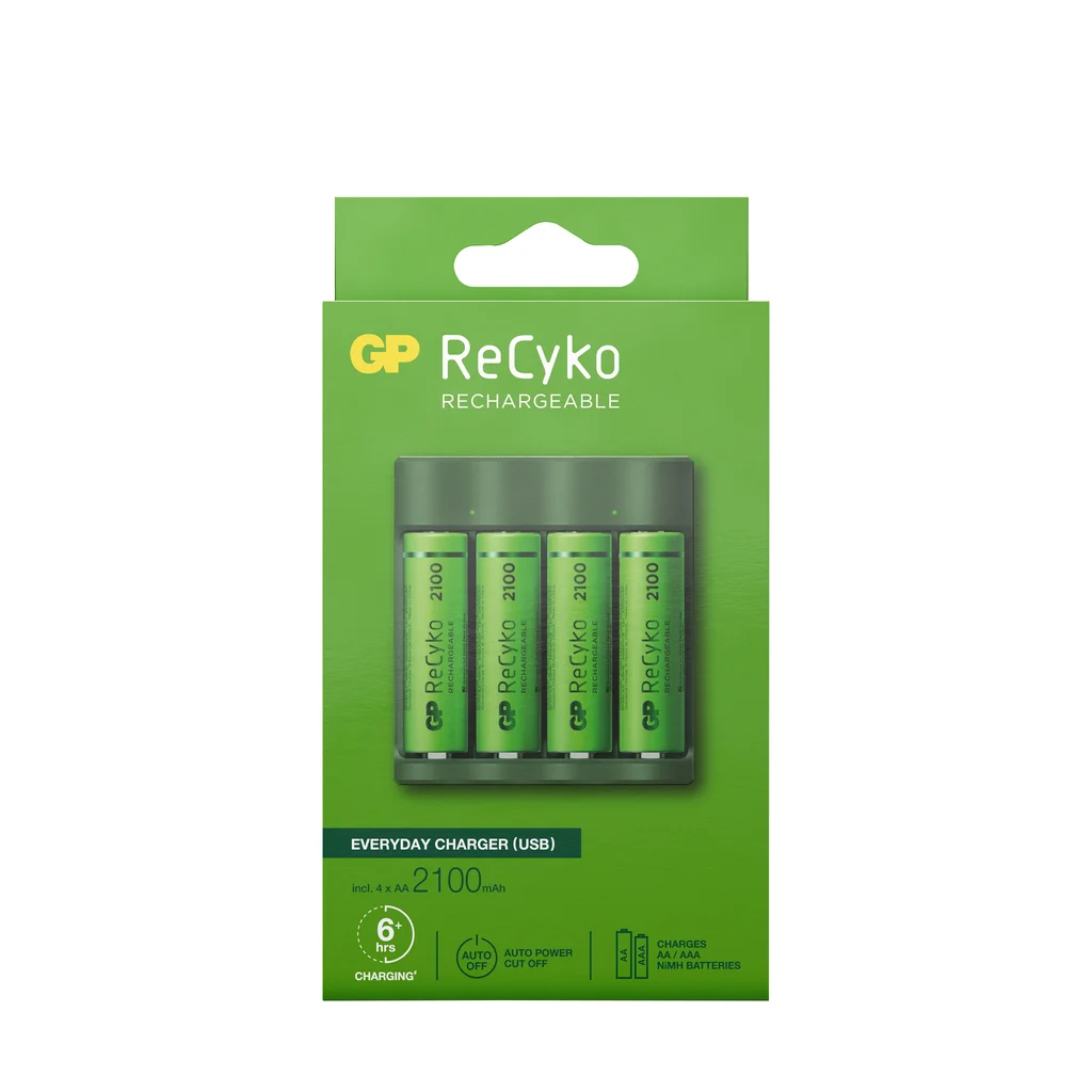 GP ReCyko Everyday-batteriladdare (USB) inkl. 4st AA 2100mAh