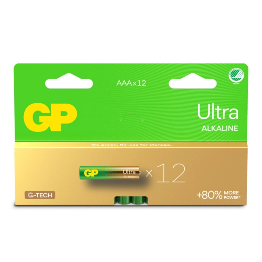 GP BATTERIES GP Ultra Alkaline AAA-batteri LR03/24AU 12-pakk Batterier og ladere,Alkaliske batterier